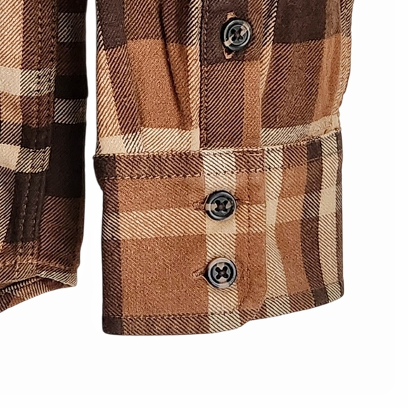 Vans Men Medium Brown Plaid Flannel Button Down Shirt Cotton Blend Tailored Fit - Picture 4 of 7